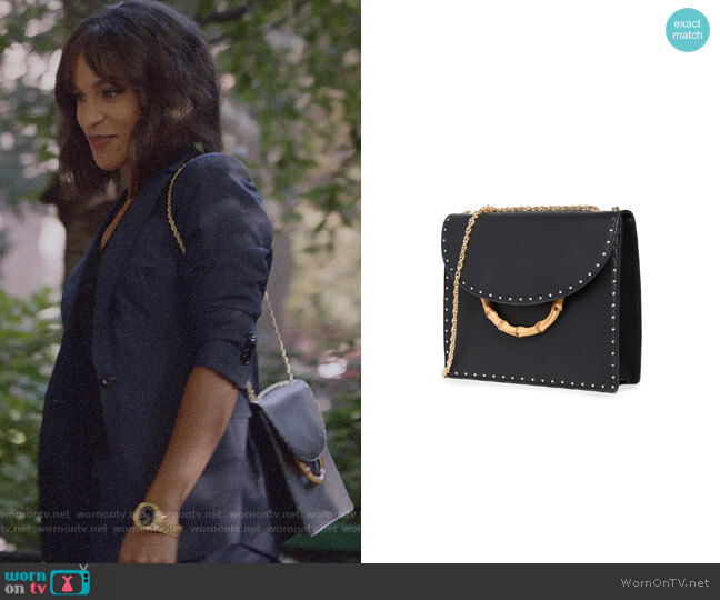 Loeffler Randall Marla Square Bag with Chain worn by Edie Palmer (Megalyn Echikunwoke) on Almost Family