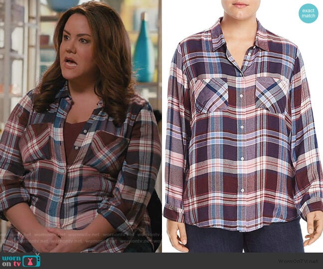 Classic Pleat Back Plaid Shirt by Lucky Brand worn by Katie Otto (Katy Mixon) on American Housewife