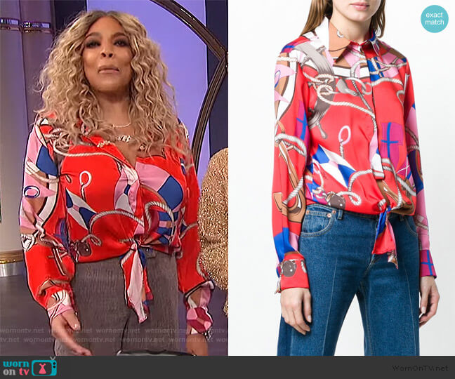 knot detail nautical print shirt by MSGM worn by Wendy Williams on The Wendy Williams Show