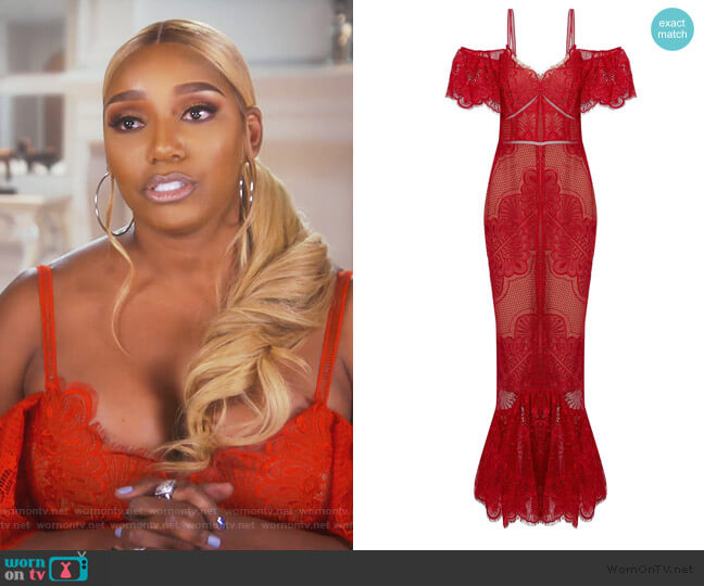 Cold-shoulder fluted lace Gown by Marchesa Notte worn by Nene Leakes  on The Real Housewives of Atlanta