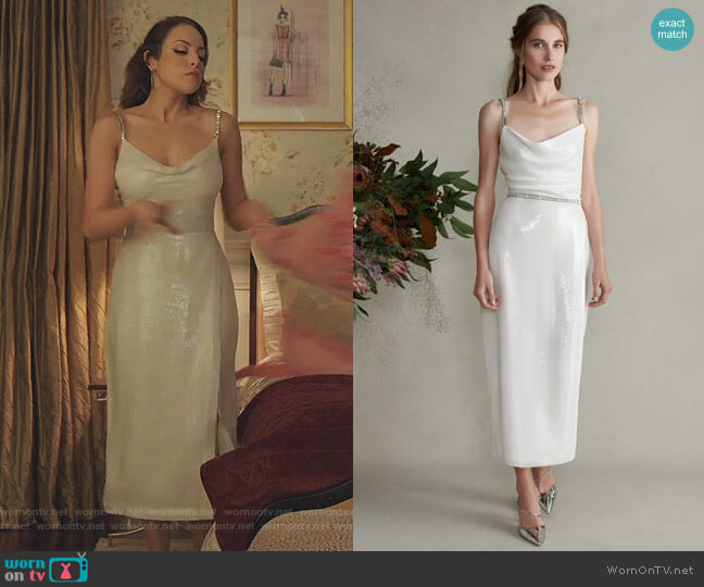 Venus Fitted Jeweled Cami Tea Length Dress by Markarian worn by Fallon Carrington (Elizabeth Gillies) on Dynasty