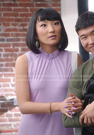 Mei's purple smocked neck sleeveless dress on Sunnyside