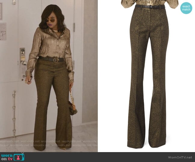 Metallic Wool Flare-Leg Pants by Michael Kors Collection worn by Cookie Lyon (Taraji P. Henson) on Empire