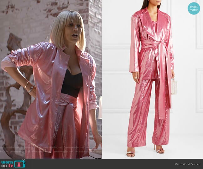 Marina Belted Metallic Velvet Blazer and Wide-Leg Pants by Michael Lo Sordo worn by Giselle (Nicole Ari Parker) on Empire