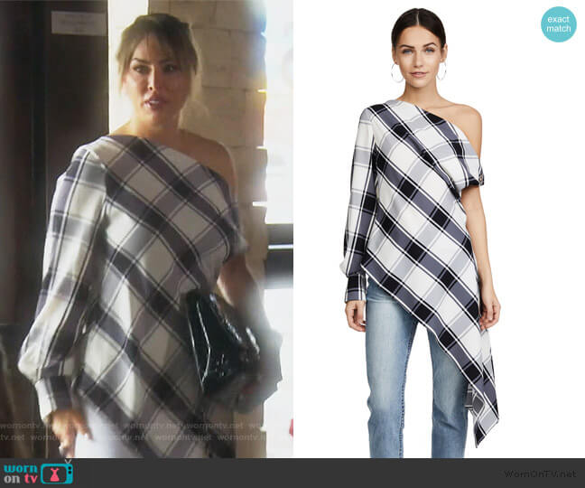 Plaid One Sleeve Blouse by Monse worn by Kelly Dodd  on The Real Housewives of Orange County