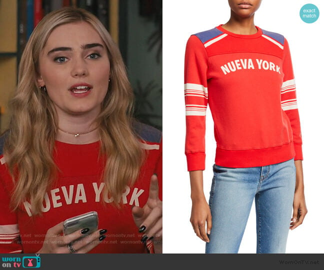 Nueva York Sweatshirt by Mother worn by Taylor Otto (Meg Donnelly) on American Housewife