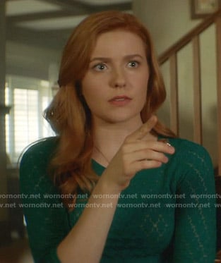 Nancy’s green pointelle sweater on Nancy Drew