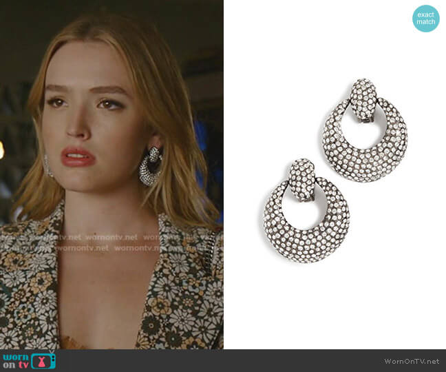 Pave Knock Hoop Earrings by Oscar de la Renta worn by Kirby Anders (Maddison Brown) on Dynasty