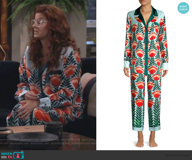 Floral Silk Sleep Shirt and pants by Oscar de la Renta worn by Grace Adler (Debra Messing) on Will and Grace