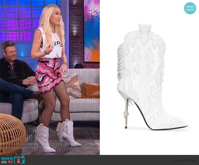 Panelled Cowboy Boots by Phillipp Plein worn by Gwen Steffani on The Kelly Clarkson Show