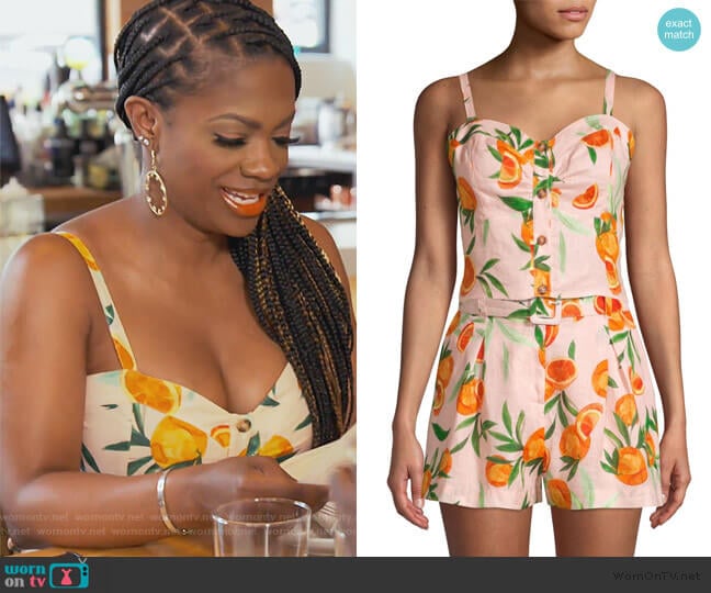 Katarina Orange Sweetheart Linen Crop Top by Parker worn by Kandi Burruss on The Real Housewives of Atlanta