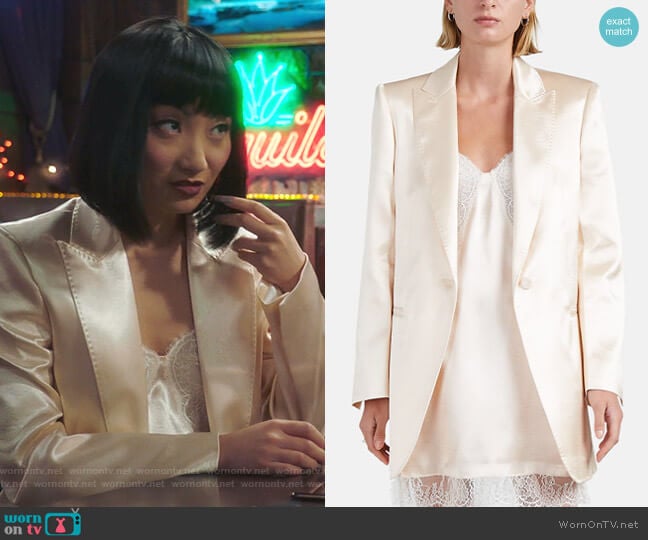 Satin One-Button Blazer by Philosophy di Lorenzo Serafini worn by Mei Lin (Poppy Liu) on Sunnyside