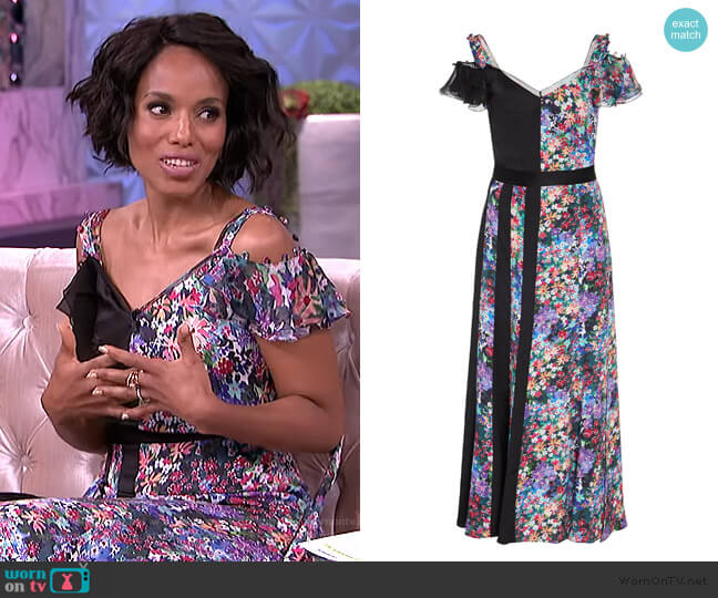 Contrast Floral Silk Midi Dress by Prabal Gurung worn by Kerry Washington on The Real