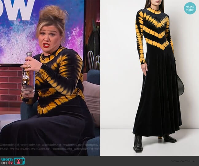 Tie Dye Velvet Long Sleeve Dress by Proenza Schouler worn by Kelly Clarkson on The Kelly Clarkson Show