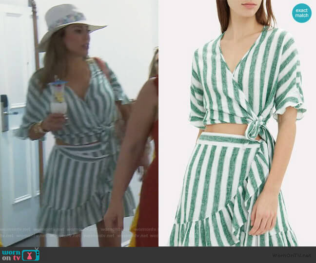Athena Wrap Top and skirt by Rails worn by Kelly Dodd  on The Real Housewives of Orange County
