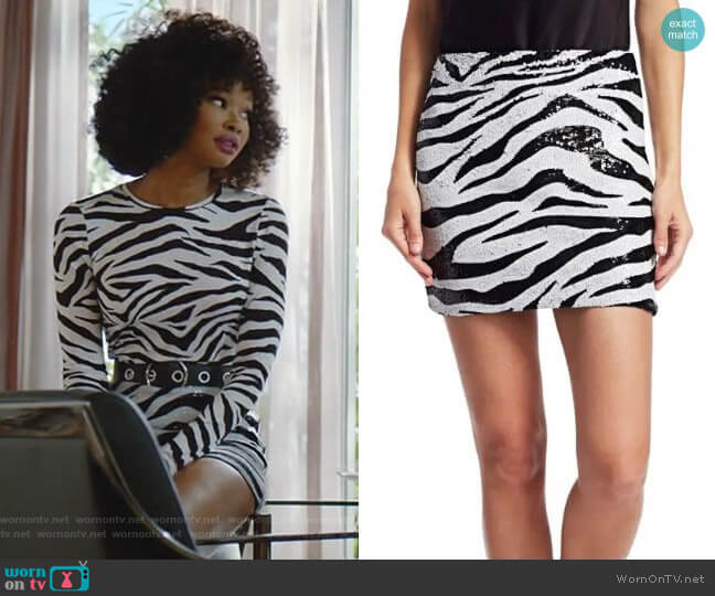 Ramos Sequin Zebra Mini Skirt by Alice + Olivia worn by Monica Colby (Wakeema Hollis) on Dynasty