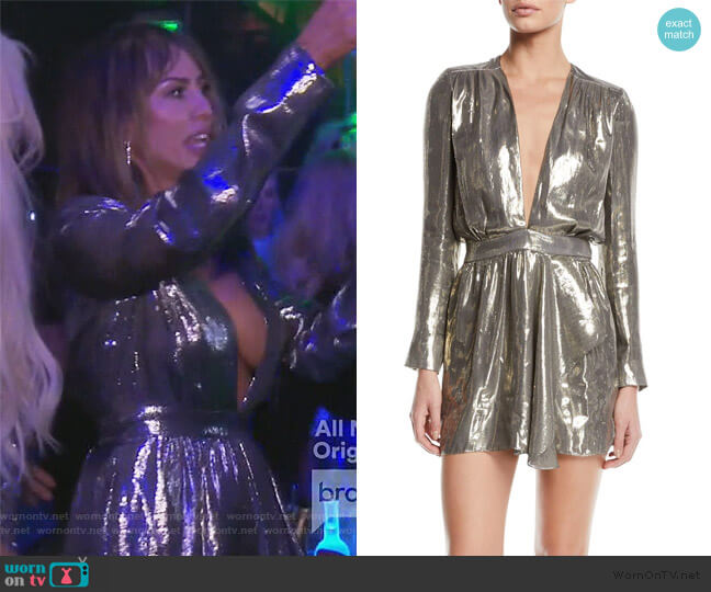 Shaina Plunging Metallic Short Dress by Ramy Brook worn by Kelly Dodd  on The Real Housewives of Orange County