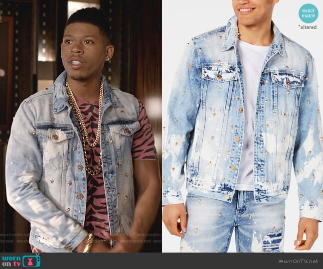 Lancaster Skull Studded Destroyed Denim Jacket by Reason worn by Hakeem Lyon (Bryshere Y. Gray) on Empire