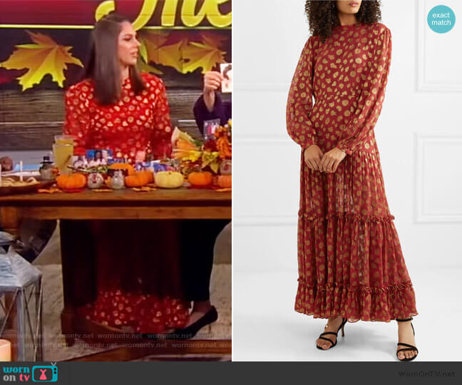 Tiered paisley-print metallic fil-coupé chiffon maxi dress by Rixo worn by Abby Huntsman on The View