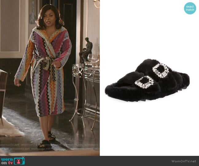 Viv Slidy Flat Fur Sandal by Roger Vivier worn by Cookie Lyon (Taraji P. Henson) on Empire