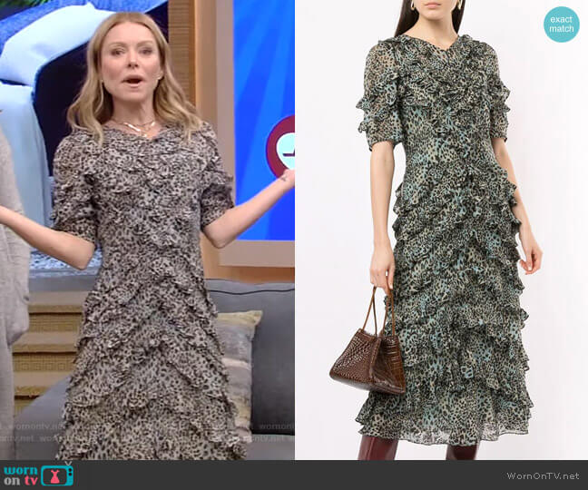 Ruffled Leopard-Print Dress by Rebecca Taylor worn by Kelly Ripa on Live with Kelly and Ryan