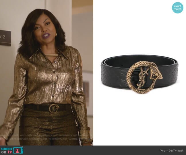 Monogram Serpent Buckle Belt by Saint Laurent worn by Cookie Lyon (Taraji P. Henson) on Empire