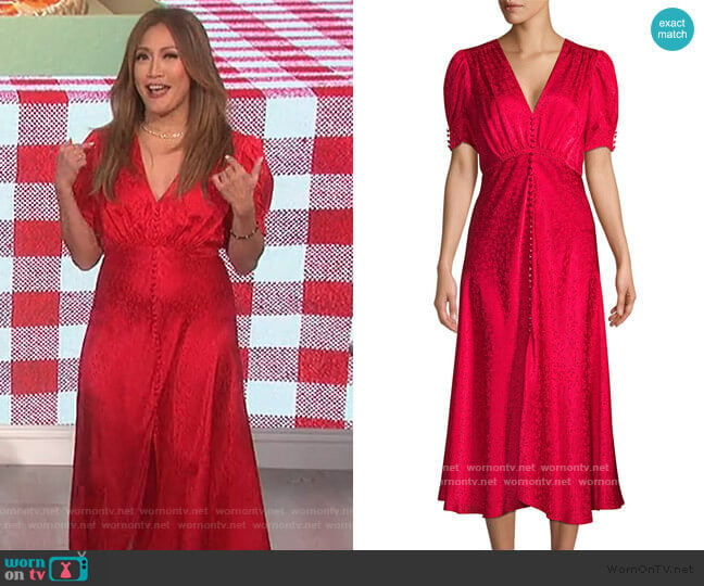 Lea Floral Silk Jacquard A-Line Dress by Saloni worn by Carrie Inaba on The Talk