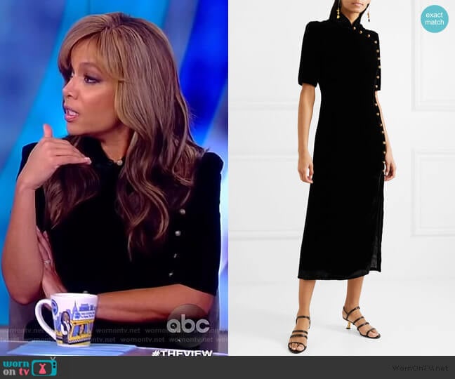 Taro button-embellished velvet midi Dress by Saloni worn by Sunny Hostin on The View