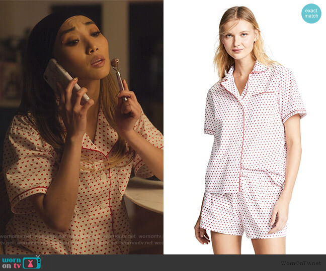 Corita Short-Sleeve Pajama Shirt by Sleepy Jones worn by Madison Maxwell (Brenda Song) on Dollface