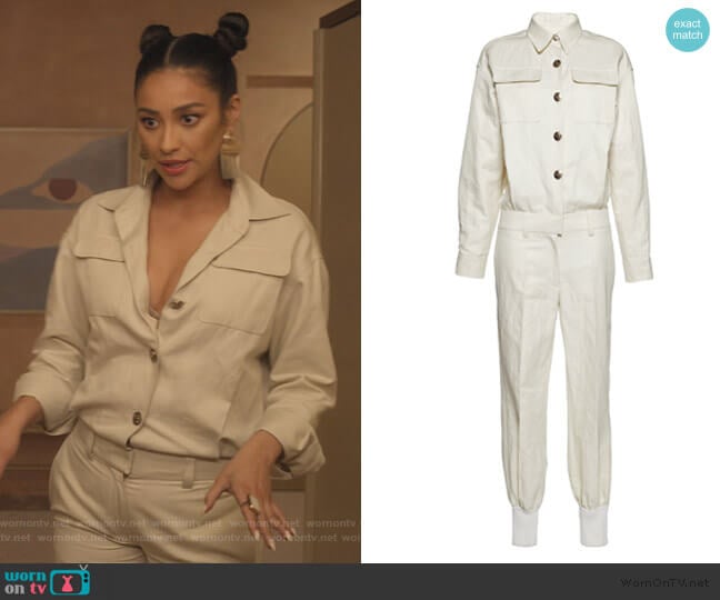 Off White Cotton And Linen Twill Jumpsuit by Sonia Rykiel worn by Stella Cole (Shay Mitchell) on Dollface