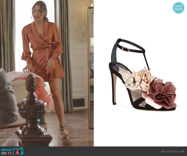 Jumbo Lilico Floral Velvet Sandals by Sophia Webster worn by Cristal Jennings (Daniella Alonso) on Dynasty