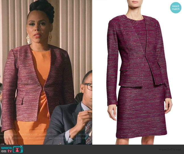 Plunging V-Neck Ombre Ribbon Tweed Jacket by St. John worn by Tegan Price (Amirah Vann) on How to Get Away with Murder