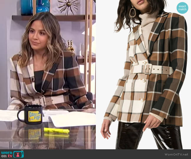 Two-Tone Check Blazer by Staud worn by Erin Lim on E! News