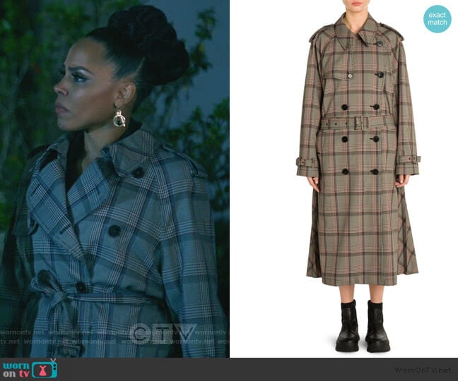 Prince of Wales-check wool trench coat by Stella McCartney worn by Tegan Price (Amirah Vann) on How to Get Away with Murder