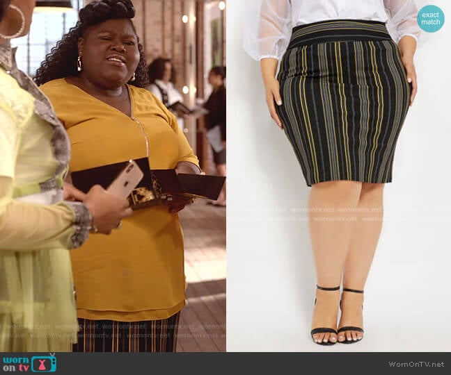 Stripe Crepe Pull-On Skirt by Ashley Stewart worn by Becky (Gabourey Sidibe) on Empire