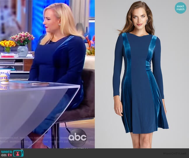 Crepe and Velvet Fit and Flare Dress by Teri Jon worn by Meghan McCain on The View