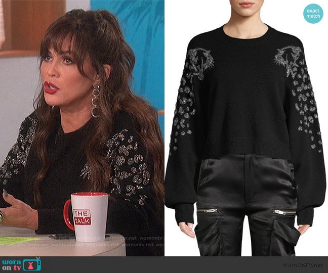 Embellished Puff-Sleeve Crop Sweater by The Kooples worn by Marie Osmond on The Talk