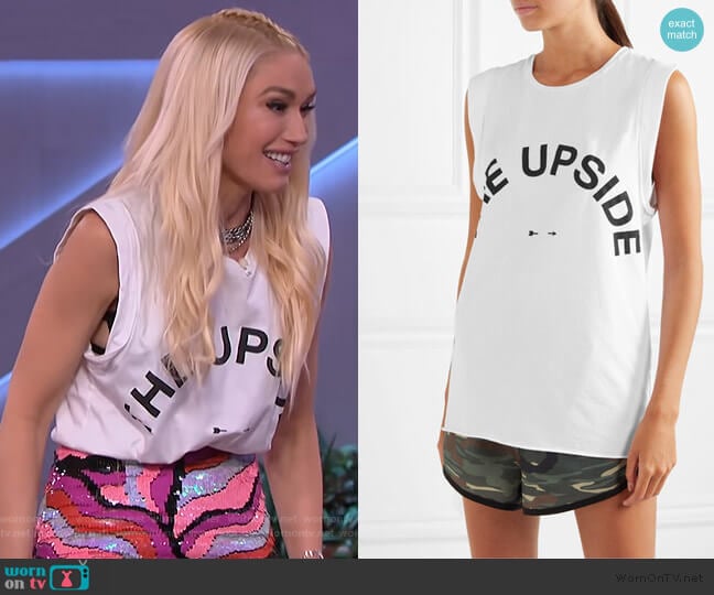 Muscle printed stretch-cotton jersey tank by The Upside worn by Gwen Steffani on The Kelly Clarkson Show