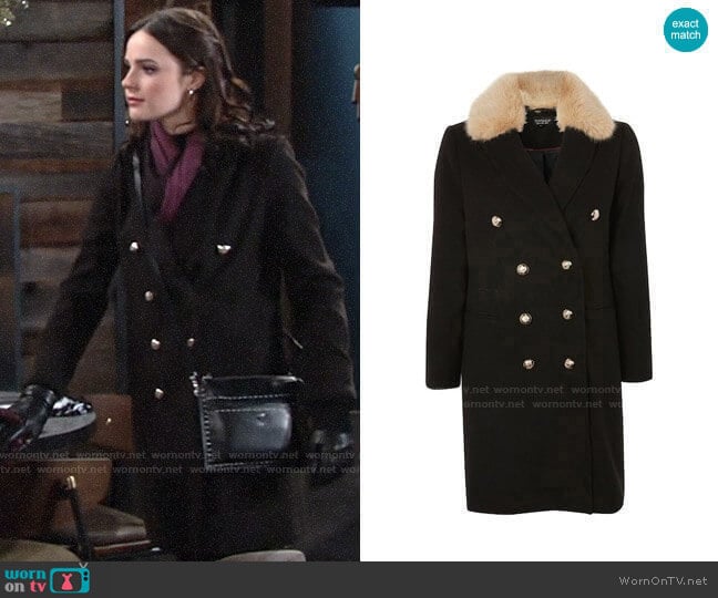 Topshop Nina Faux Fur Collar Double Breasted Coat worn by Tessa Porter (Cait Fairbanks) on The Young and the Restless