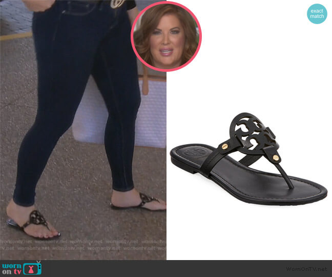 Miller Medallion Leather Flat Thong by Tory Burch worn by Emily Simpson  on The Real Housewives of Orange County