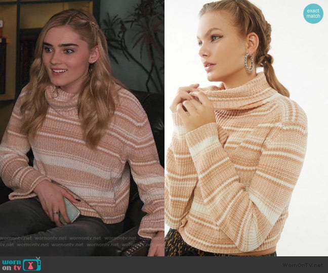 Mackenna Striped Turtleneck Sweater by Urban Outfitters worn by Taylor Otto (Meg Donnelly) on American Housewife