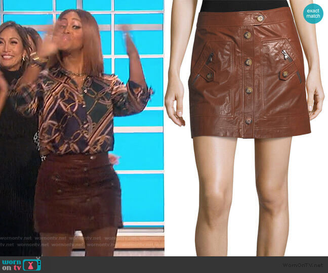 Monroe A-Line Cargo Leather Skirt by Veronica Beard worn by Eve on The Talk