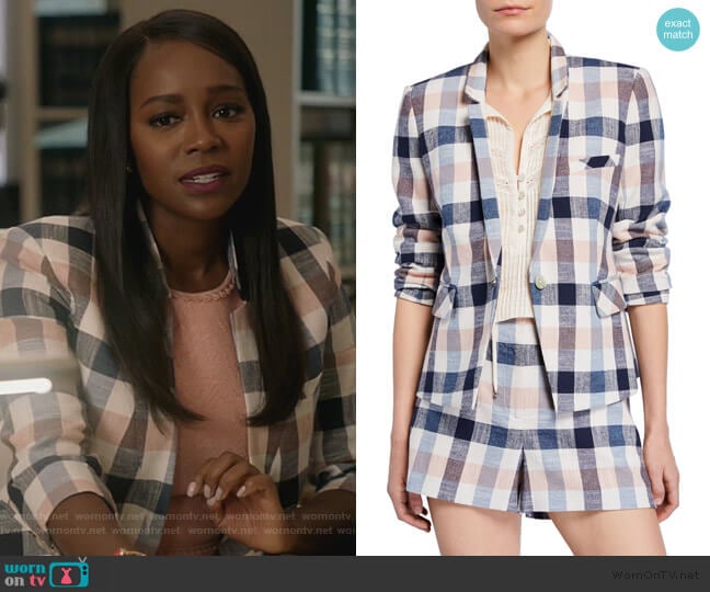 Upcollar Schoolboy Dickey Jacket by Veronica Beard worn by Michaela Pratt (Aja Naomi King) on How to Get Away with Murder