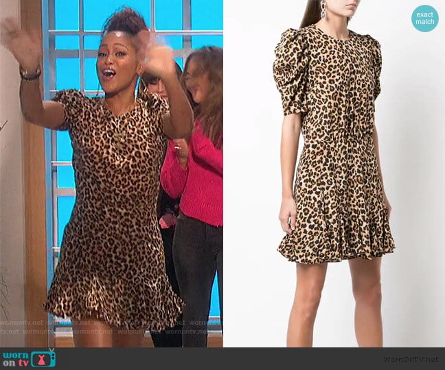 Lila Puff Sleeve Leopard-Print Flounce Dress by Veronica Beard worn by Eve on The Talk