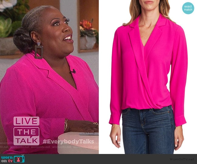 Crossover-Front Faux Wrap Blouse by Vince Camuto worn by Sheryl Underwood on The Talk