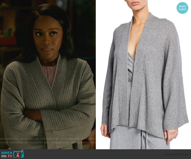 Open-Front Ribbed Cardigan with Split Panel by Vince worn by Michaela Pratt (Aja Naomi King) on How to Get Away with Murder