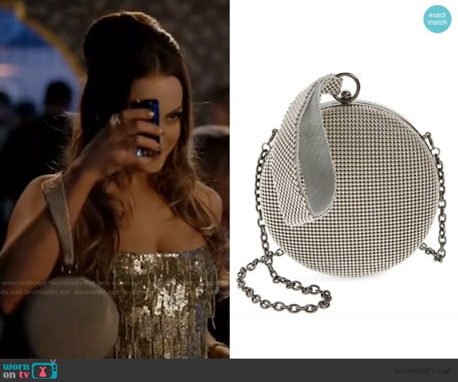 Canteen Mesh Ball Minaudière by Whiting & Davis worn by Fallon Carrington (Elizabeth Gillies) on Dynasty