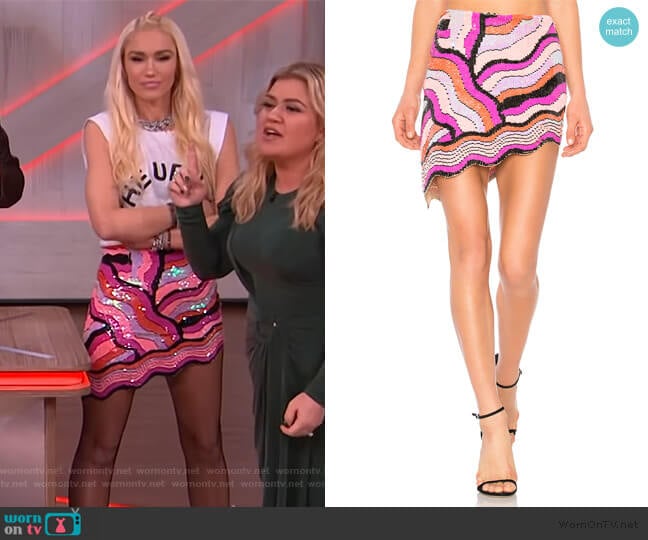 Baby Skirt by X by NBD worn by Gwen Steffani on The Kelly Clarkson Show worn by Gwen Steffani on The Kelly Clarkson Show