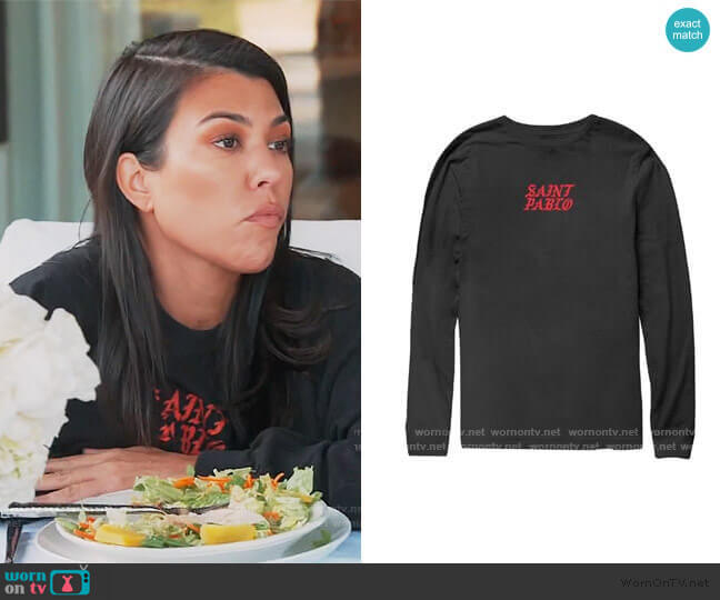 Kim Tennis Black Long Sleeve T-Shirt by Yeezy worn by Kourtney Kardashian on Keeping Up with the Kardashians