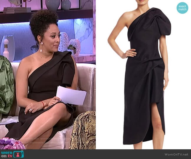 Crawford One-Shoulder Dress by Acler worn by Tamera Mowry on The Real